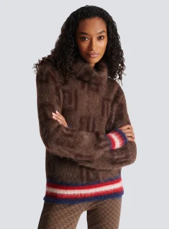 Women Balmain Brushed Mohair Jumper With Monogram Print