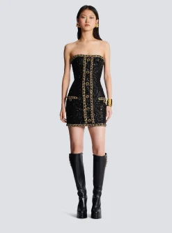 Women Balmain Bustier Dress With Sequin Embroidery