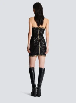 Women Balmain Bustier Dress With Sequin Embroidery