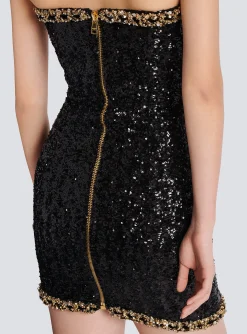 Women Balmain Bustier Dress With Sequin Embroidery