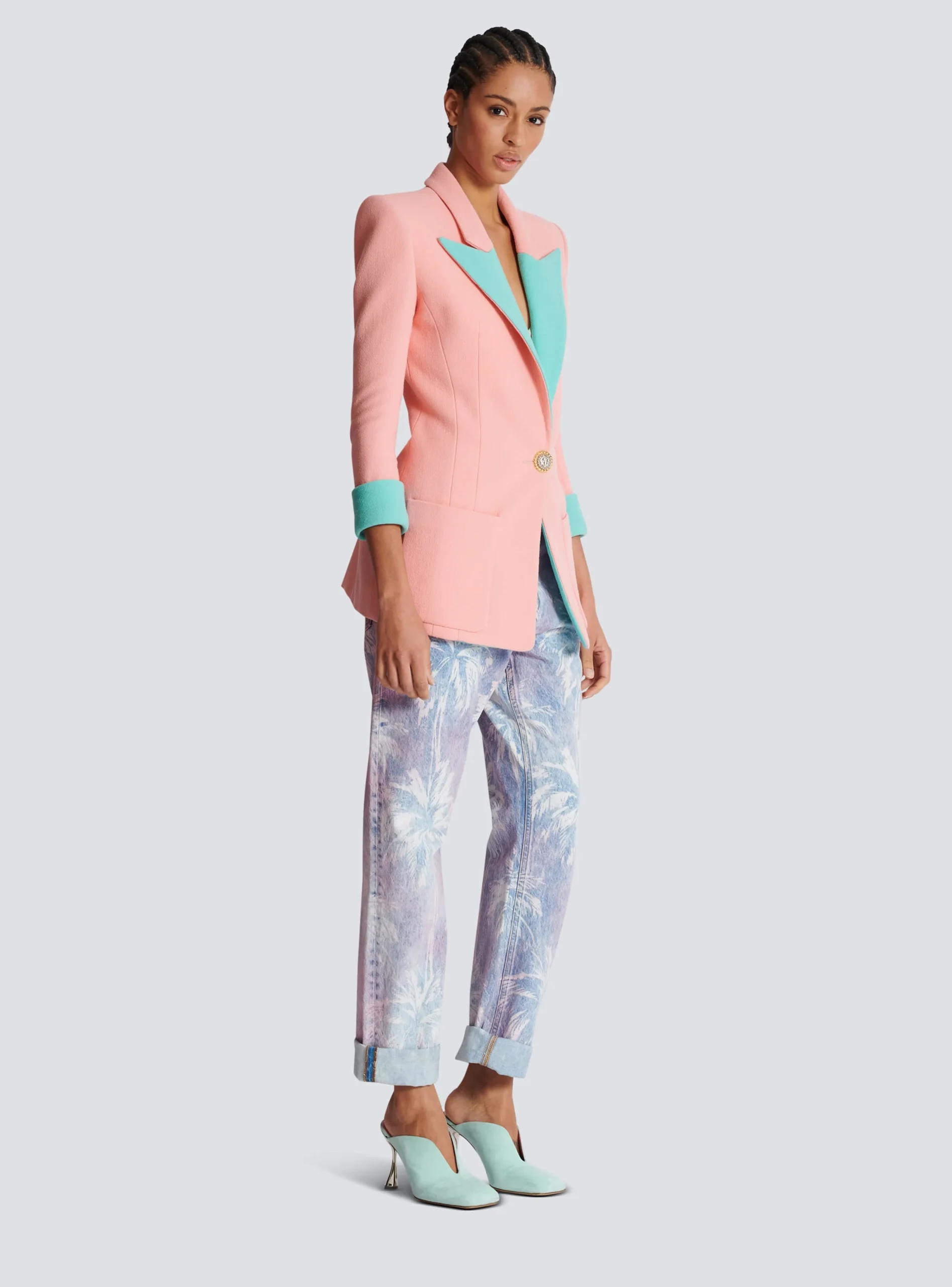 Women Balmain 1-button Double Crepe Two-tone Jacket