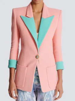 Women Balmain 1-button Double Crepe Two-tone Jacket