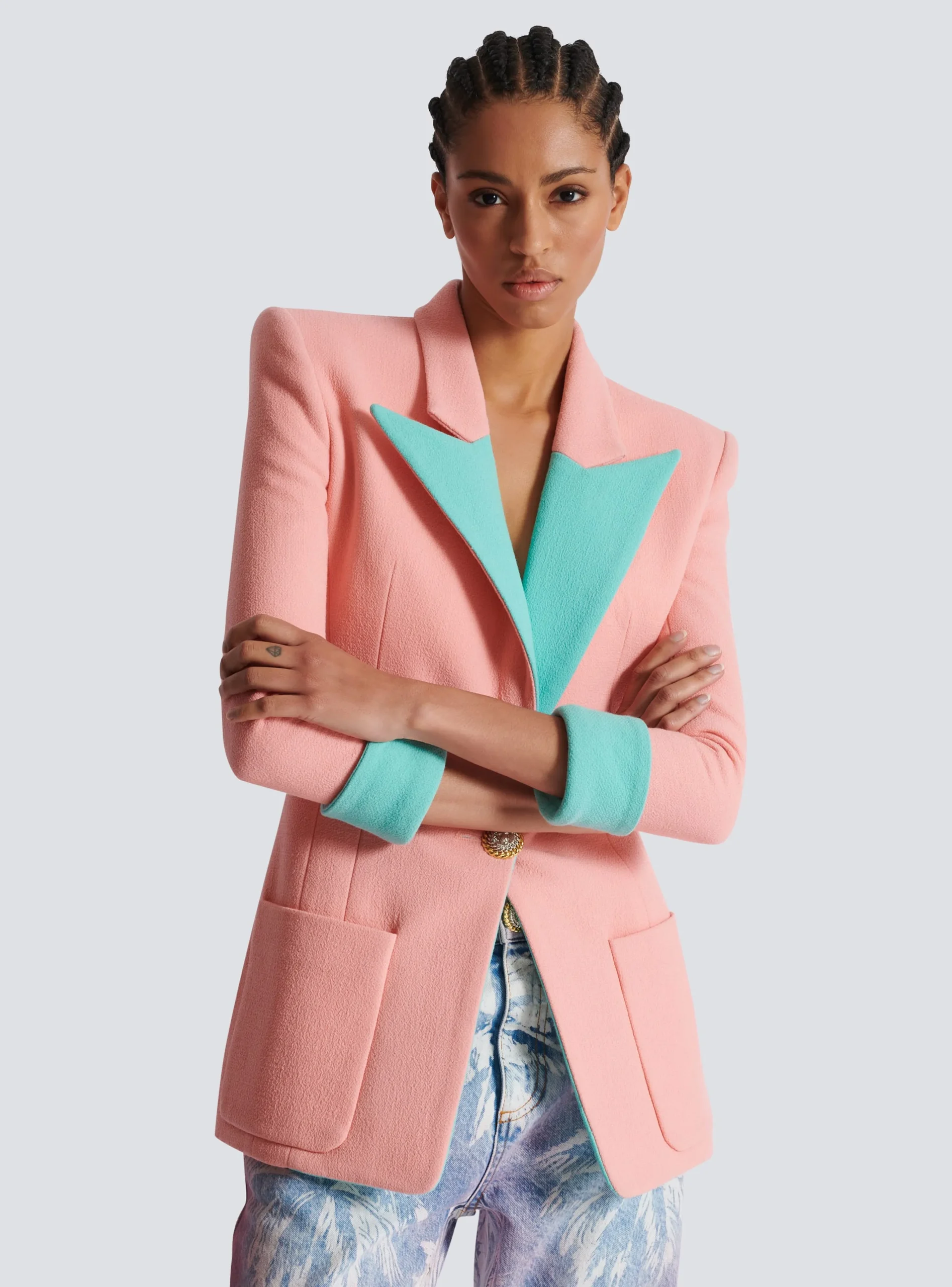 Women Balmain 1-button Double Crepe Two-tone Jacket