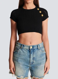 Women Balmain 3-button Fine Knit Top