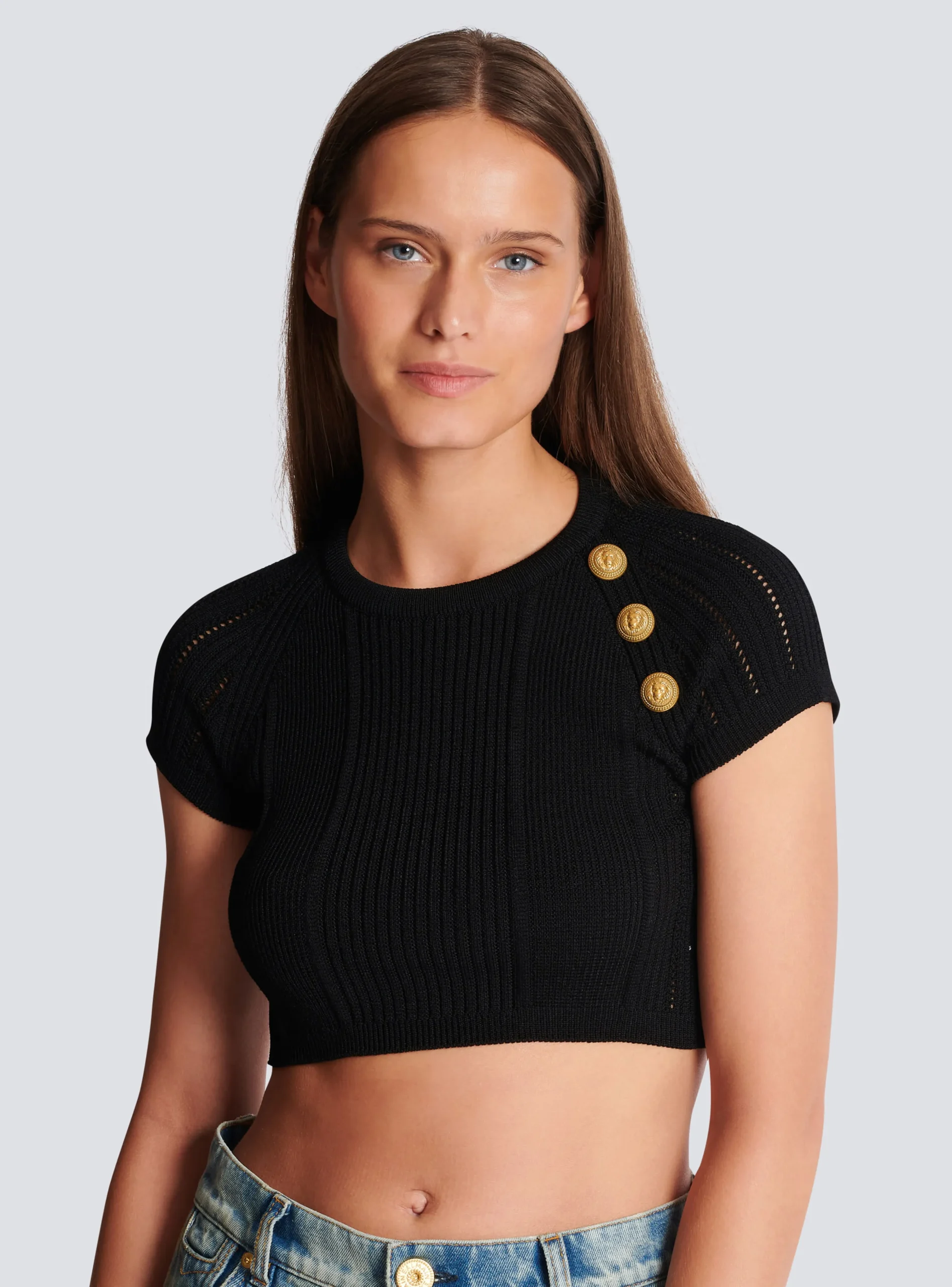Women Balmain 3-button Fine Knit Top