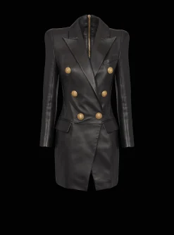Women Balmain 6-button Leather Dress