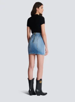 Women Balmain Buttoned Denim Skirt