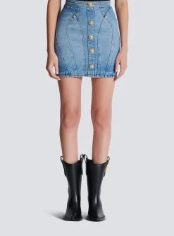 Women Balmain Buttoned Denim Skirt