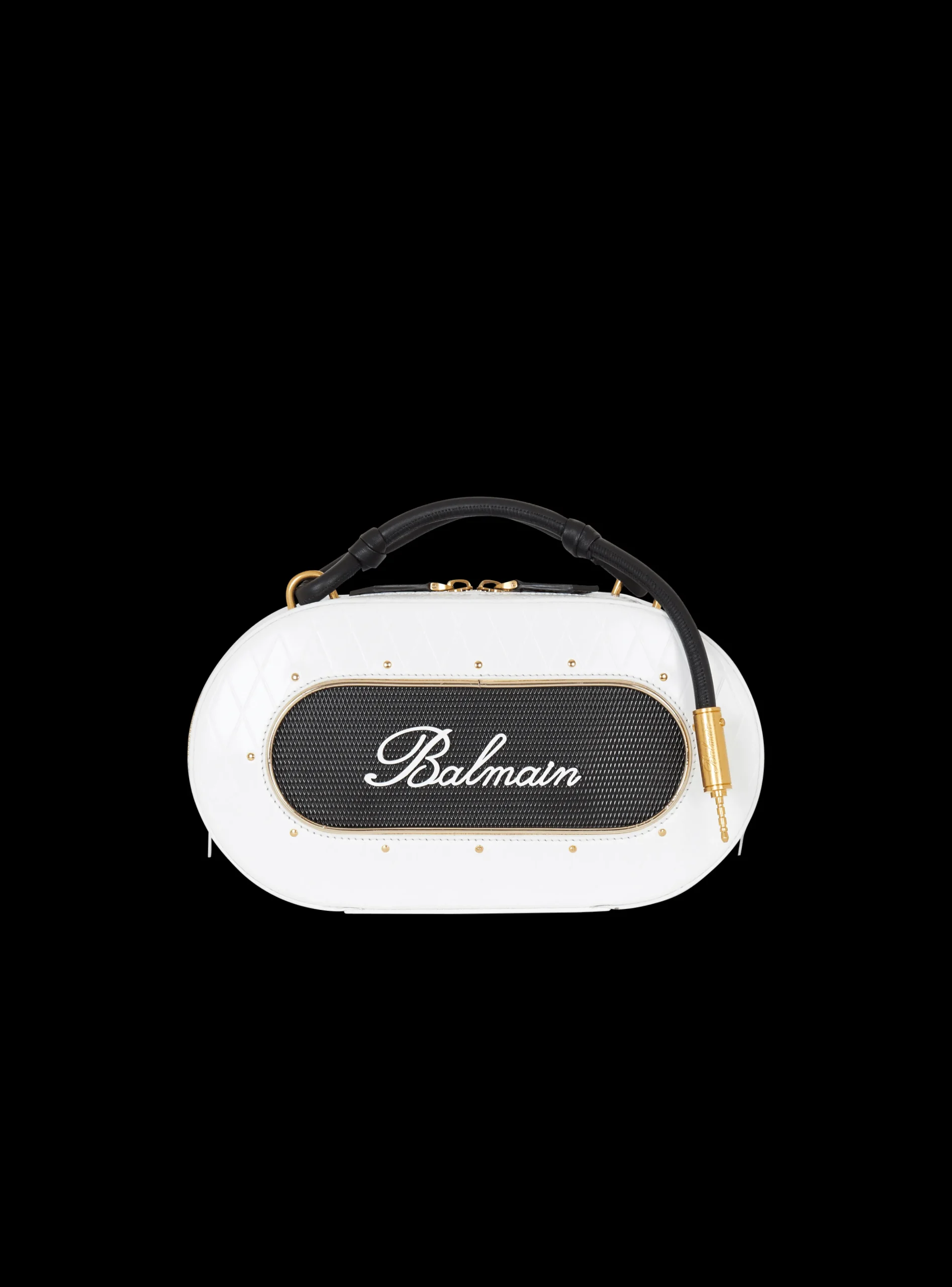 Balmain Calfskin Radio Bag With Signature And Embossed Grid Motif