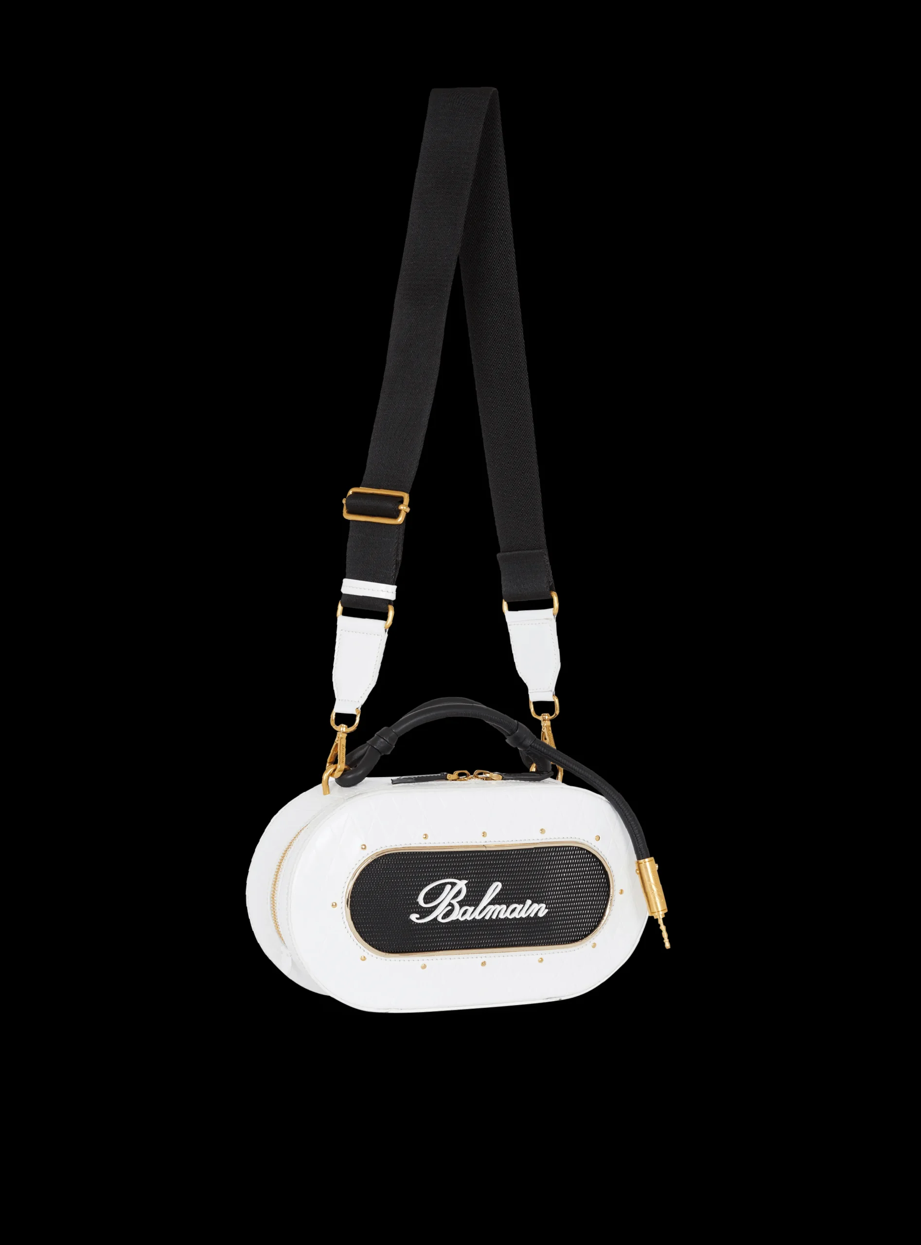Balmain Calfskin Radio Bag With Signature And Embossed Grid Motif