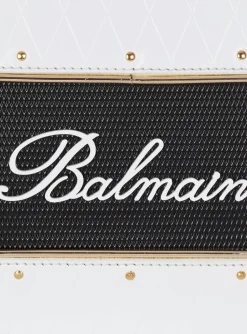 Balmain Calfskin Radio Bag With Signature And Embossed Grid Motif