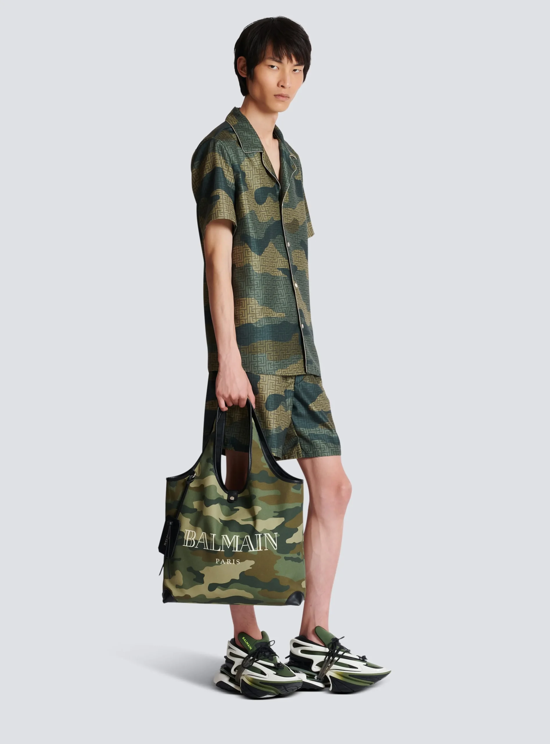 Balmain Camouflage Canvas B-Army Grocery Bag With Vintage Logo