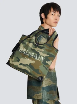 Balmain Camouflage Canvas B-Army Grocery Bag With Vintage Logo