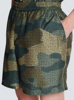 Balmain Camouflage Monogrammed Shantung Shorts