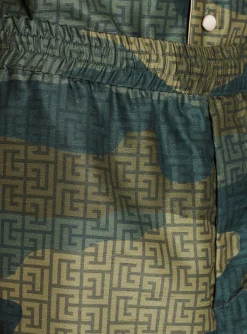 Balmain Camouflage Monogrammed Shantung Shorts