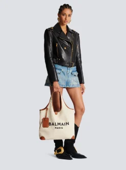 Women Balmain Canvas And Leather B-army Grocery Bag