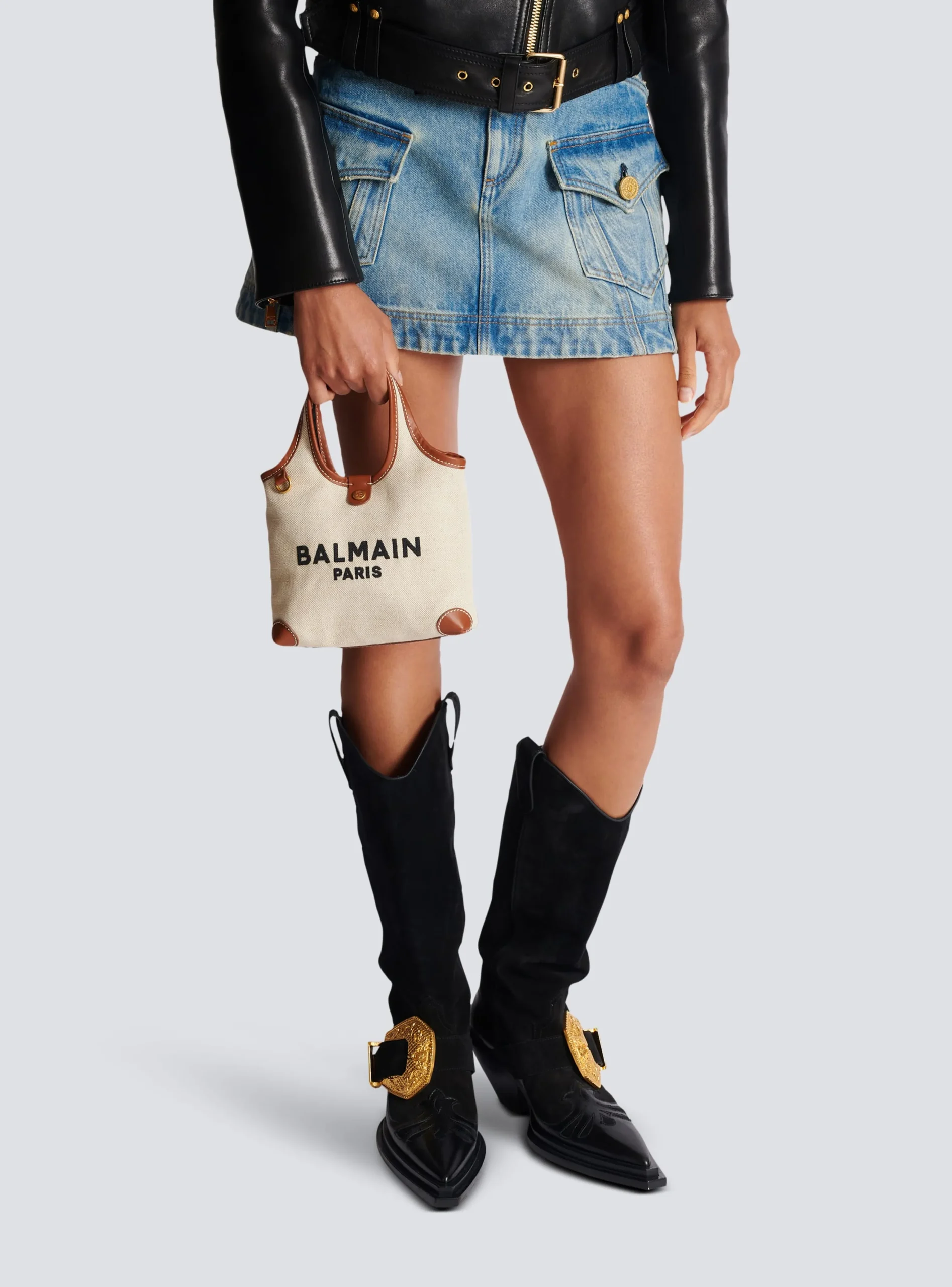 Women Balmain Canvas And Leather B-army Grocery Bag