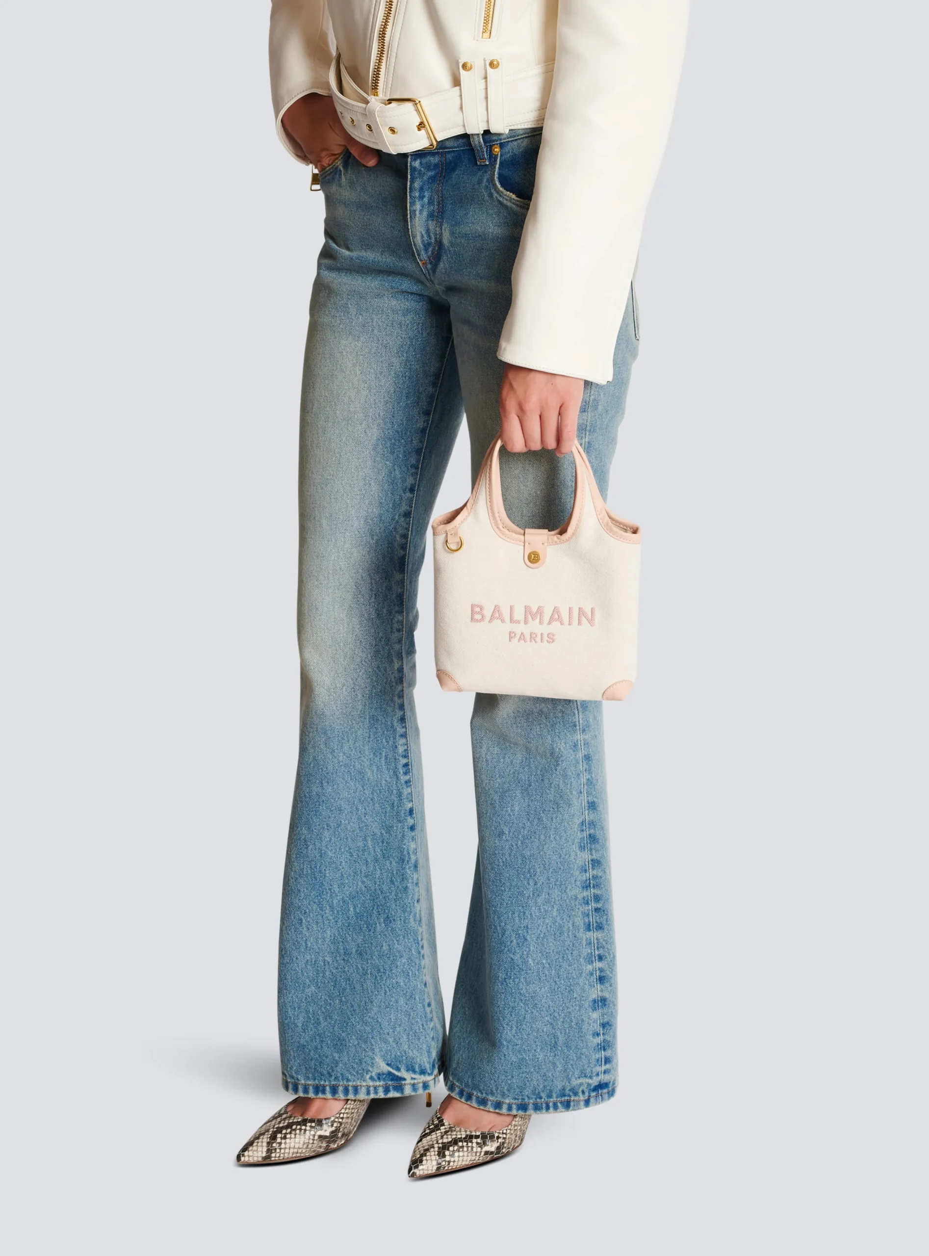 Women Balmain Canvas And Leather B-army Grocery Bag