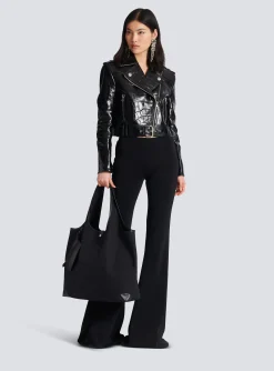 Women Balmain Canvas And Leather Grocery Bag