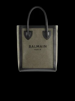 Women Balmain Canvas B-Army 26 Bag With Leather Panels