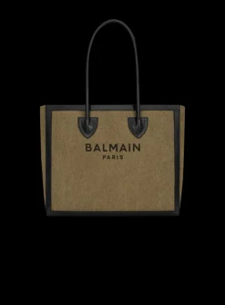 Women Balmain Canvas B-Army 42 Tote With Leather Panels