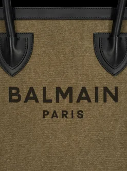Women Balmain Canvas B-Army 42 Tote With Leather Panels