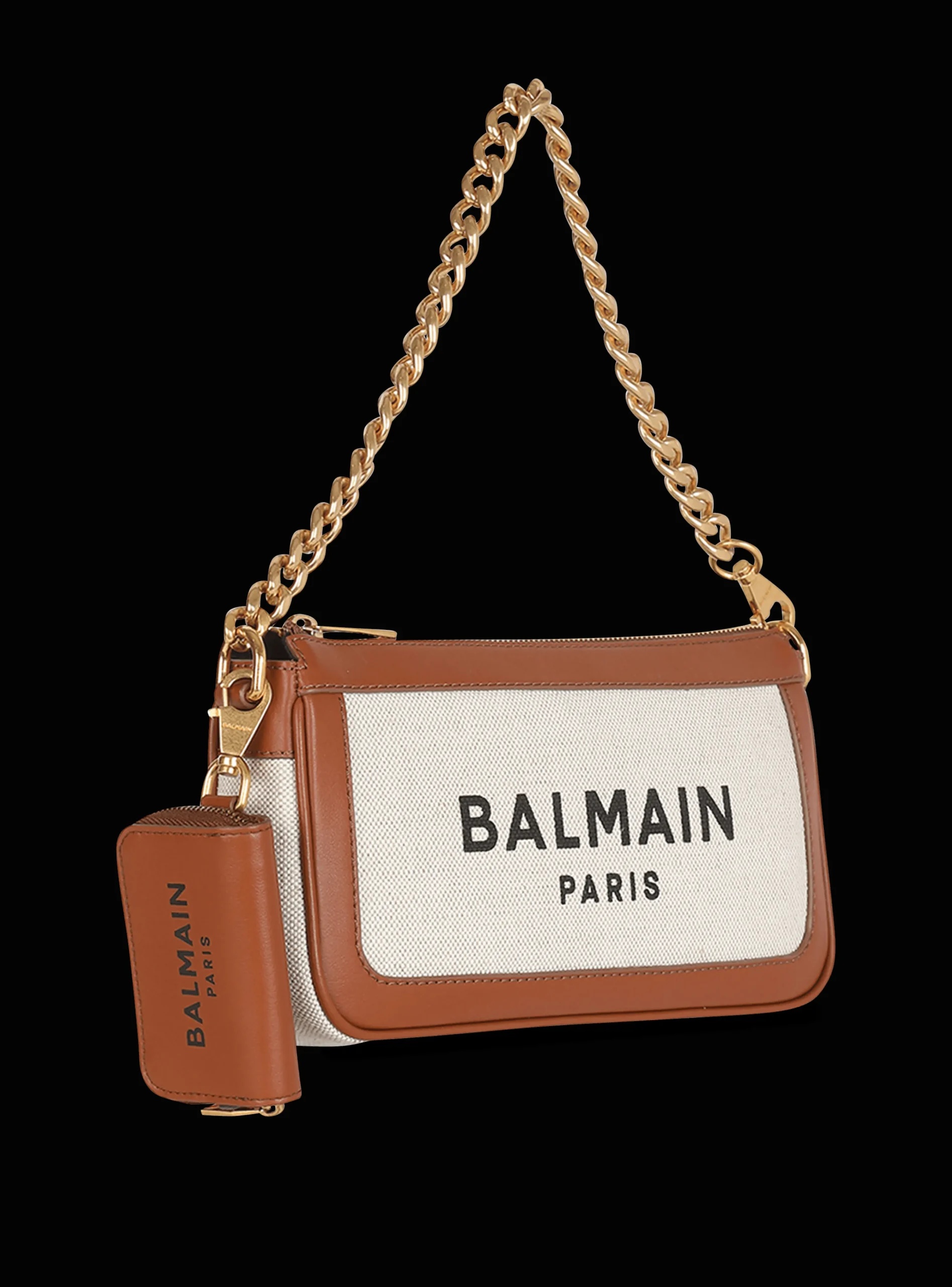 Women Balmain Canvas B-Army Clutch Bag With Leather Panels