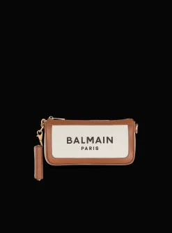 Women Balmain Canvas B-Army Clutch Bag With Leather Panels