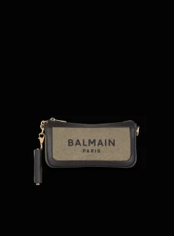 Women Balmain Canvas B-Army Clutch Bag With Leather Panels