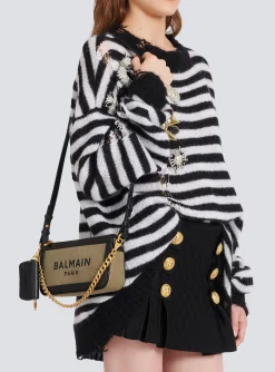 Women Balmain Canvas B-Army Clutch Bag With Leather Panels