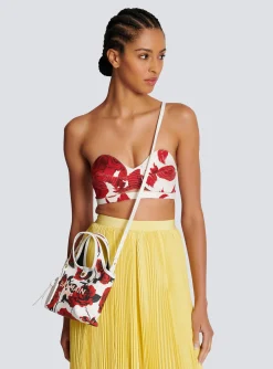 Women Balmain Canvas B-Army Mini Grocery Bag With A Roses Print