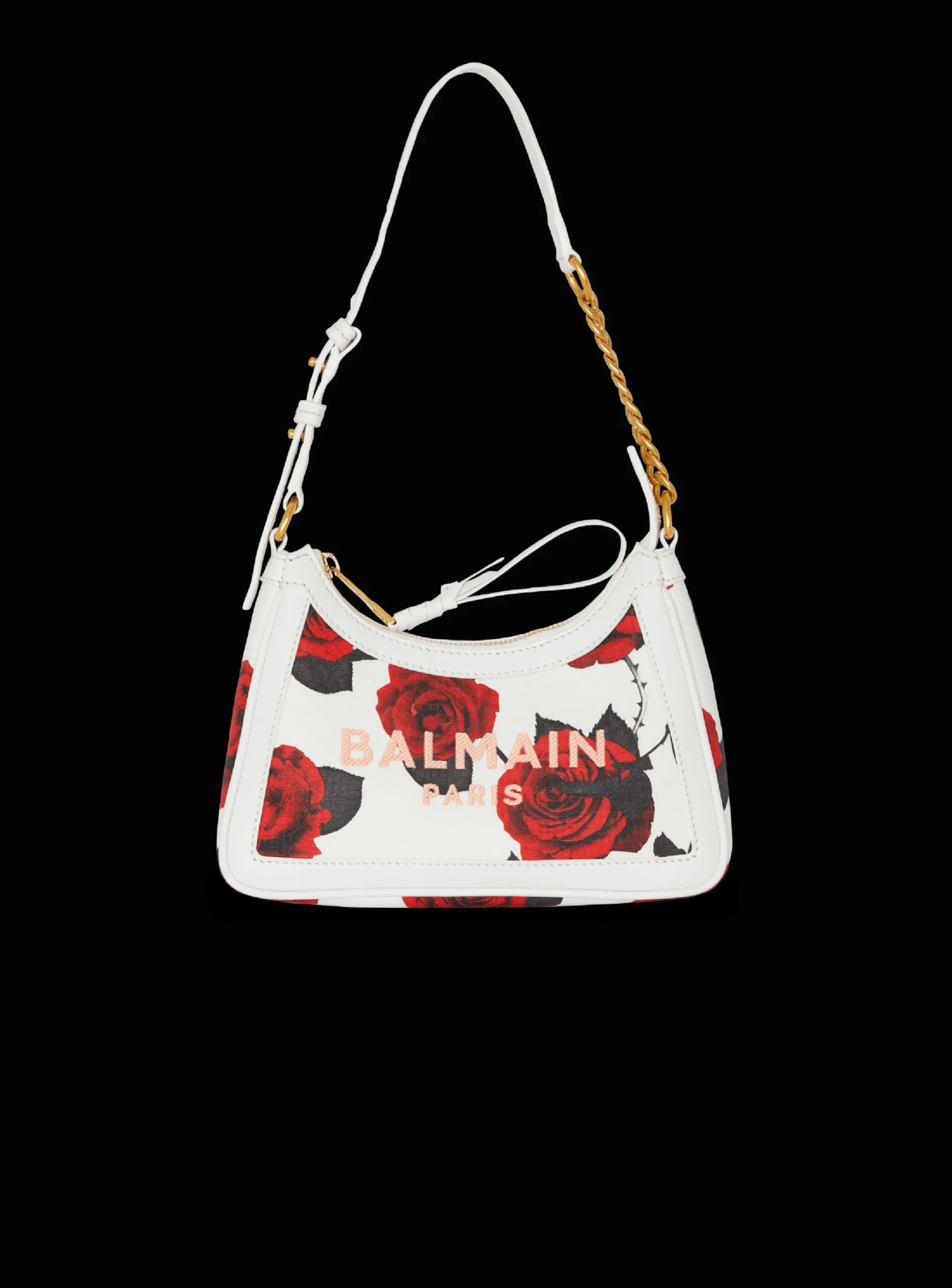 Women Balmain Canvas B-Army Shoulder Bag With A Roses Print