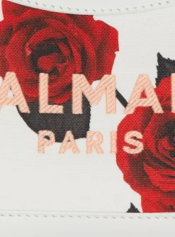 Women Balmain Canvas B-Army Shoulder Bag With A Roses Print