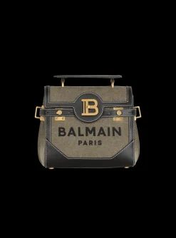 Women Balmain Canvas B-Buzz 23 Bag With Leather Panels