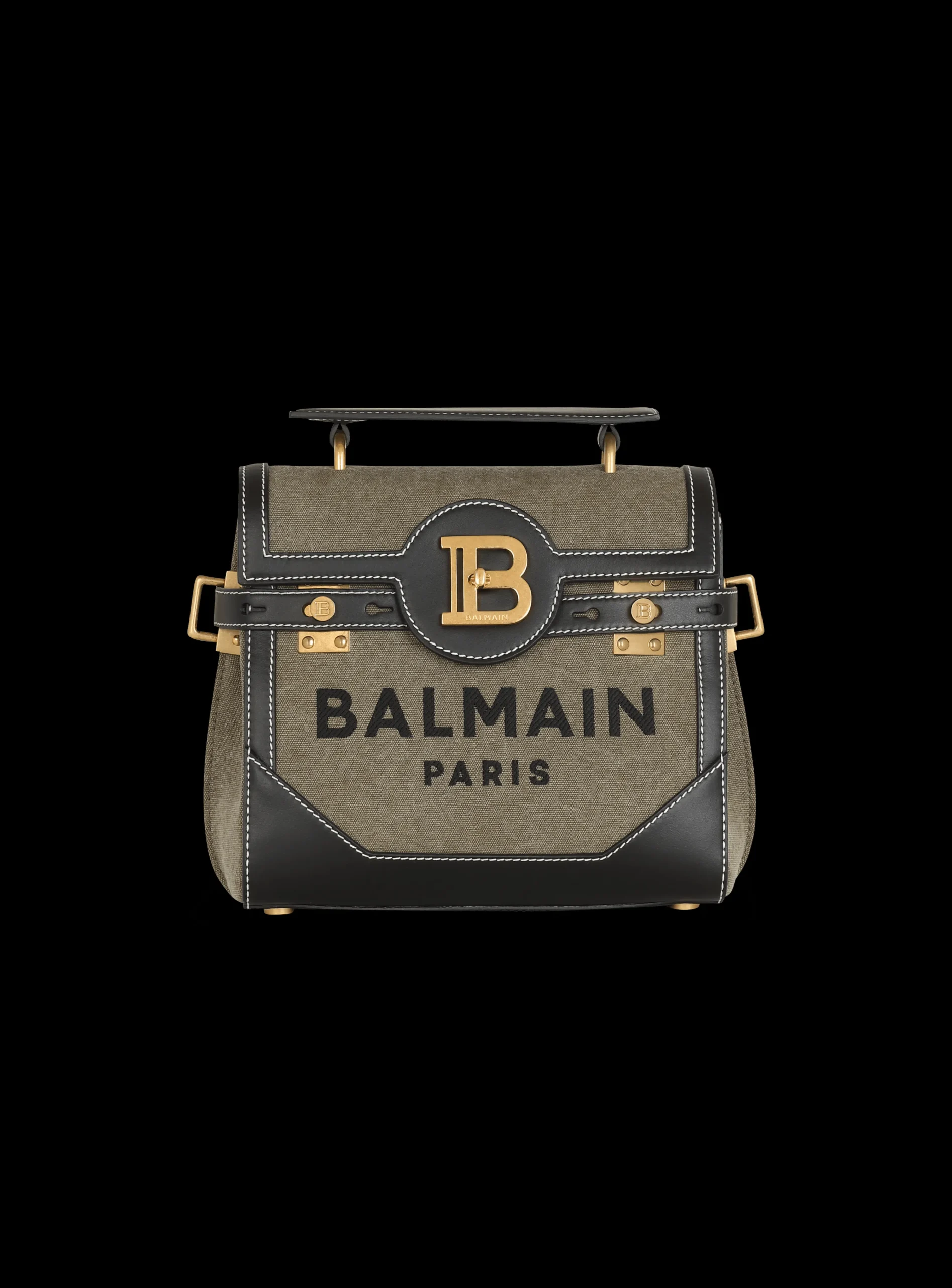 Women Balmain Canvas B-Buzz 23 Bag With Leather Panels
