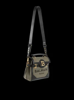 Women Balmain Canvas B-Buzz 23 Bag With Leather Panels
