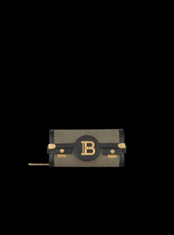 Women Balmain Canvas B-Buzz 23 Clutch Bag With Leather Panels
