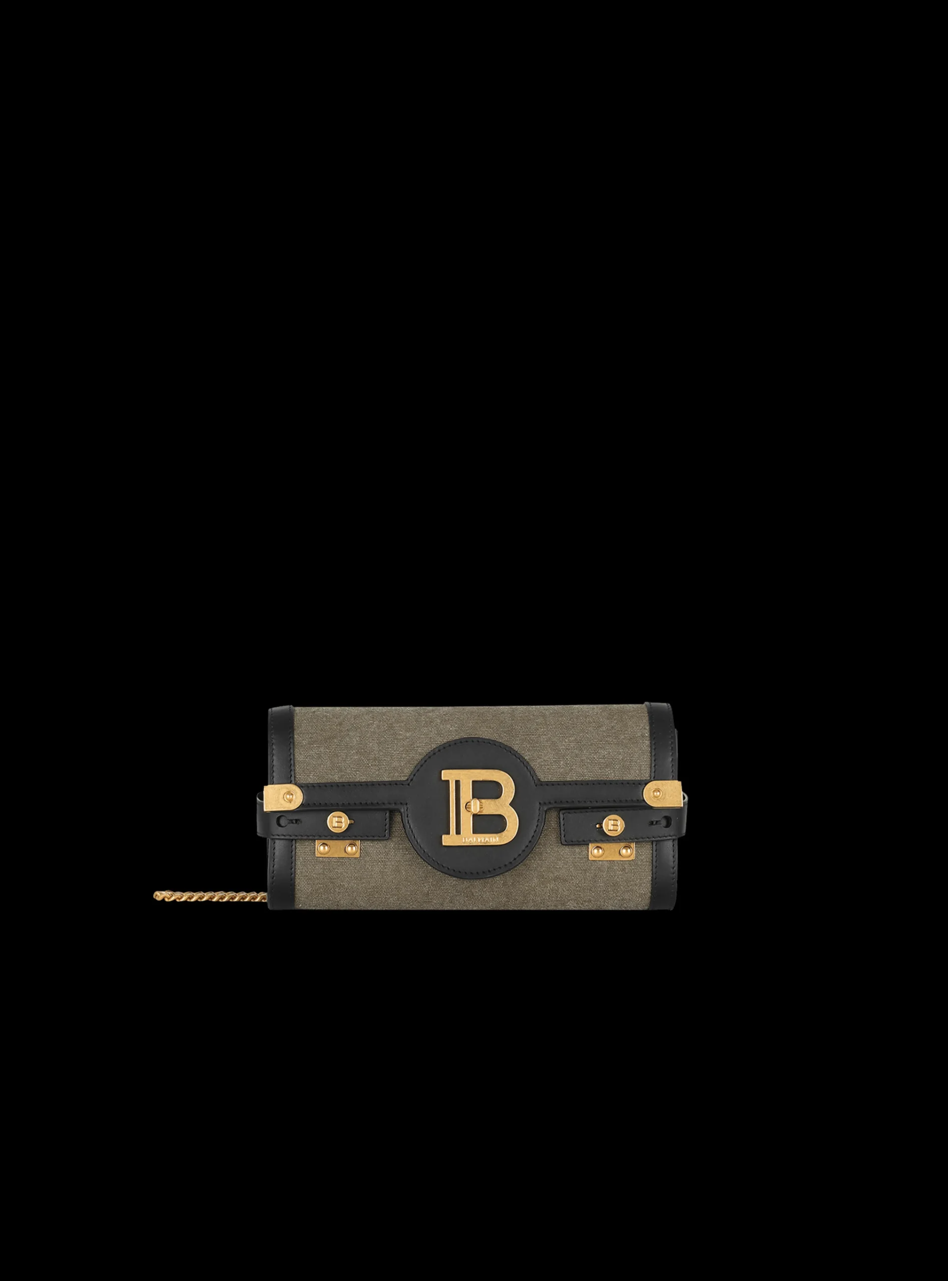 Women Balmain Canvas B-Buzz 23 Clutch Bag With Leather Panels