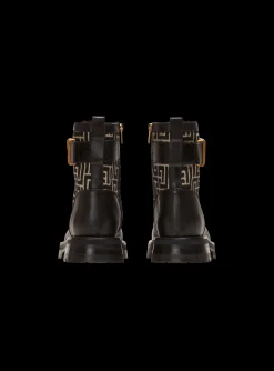 Women Balmain Charlie Monogram Jacquard And Leather Ranger Boots