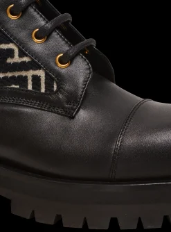Women Balmain Charlie Monogram Jacquard And Leather Ranger Boots