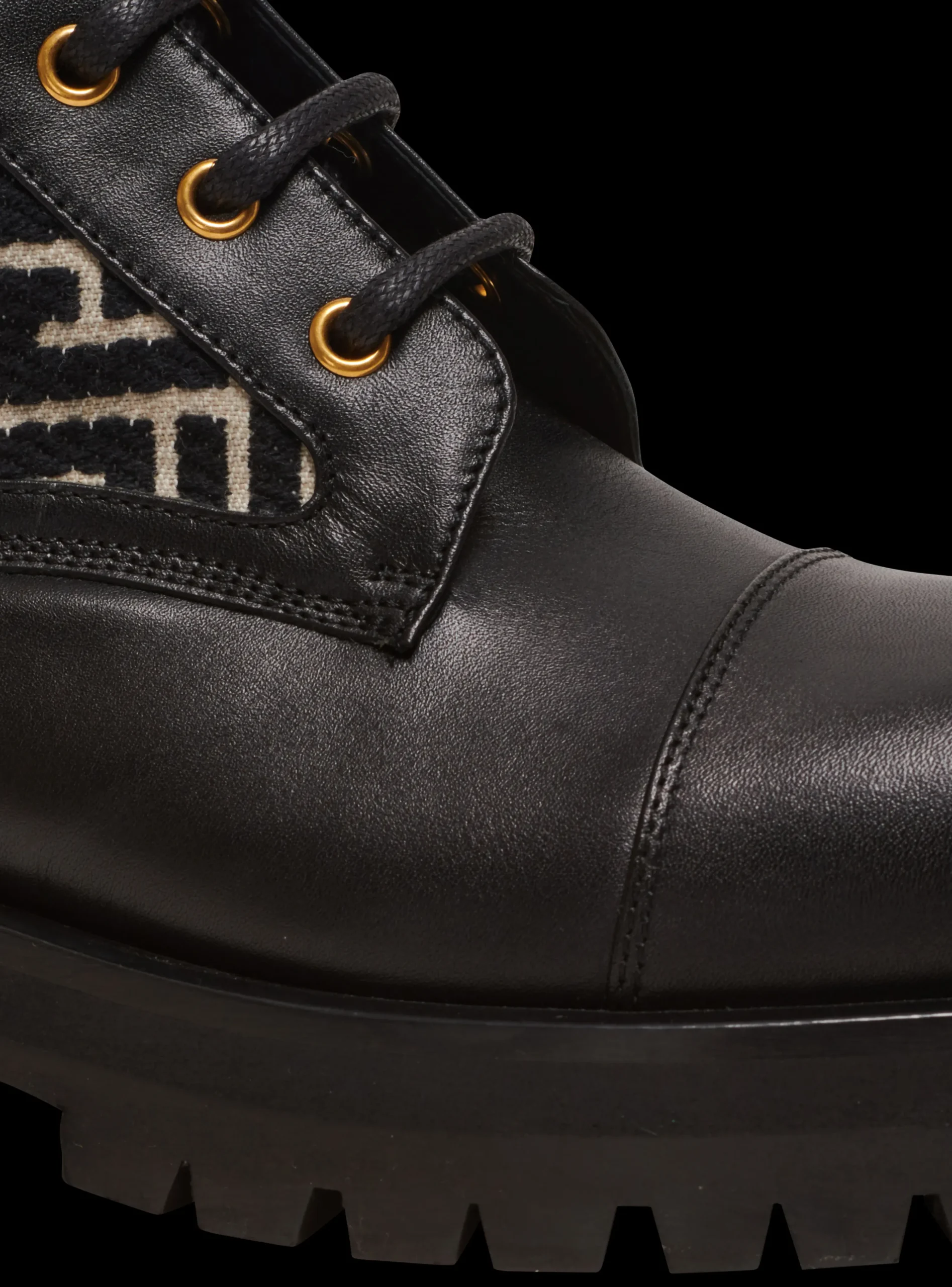 Women Balmain Charlie Monogram Jacquard And Leather Ranger Boots