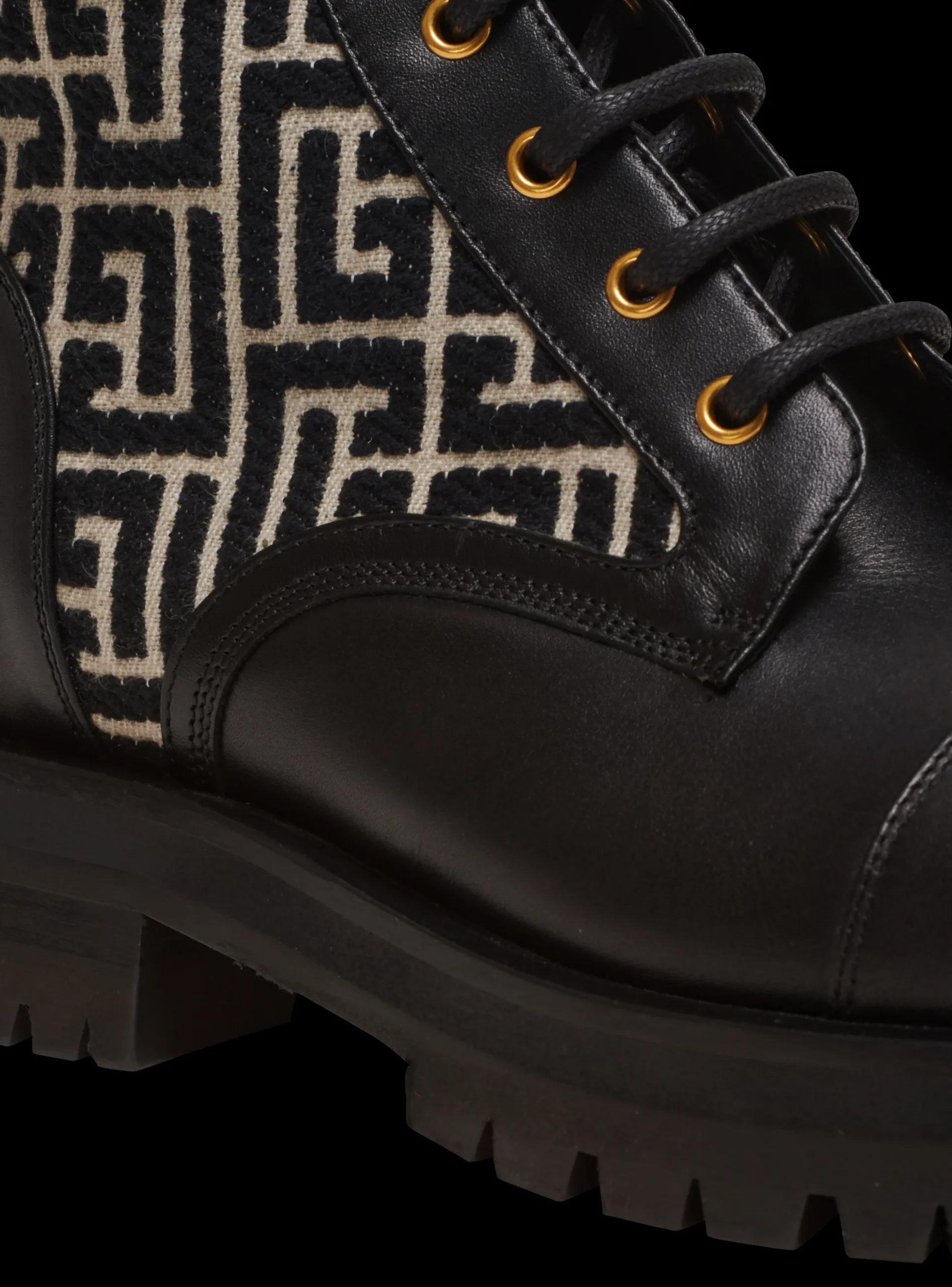 Women Balmain Charlie Monogram Jacquard And Leather Ranger Boots