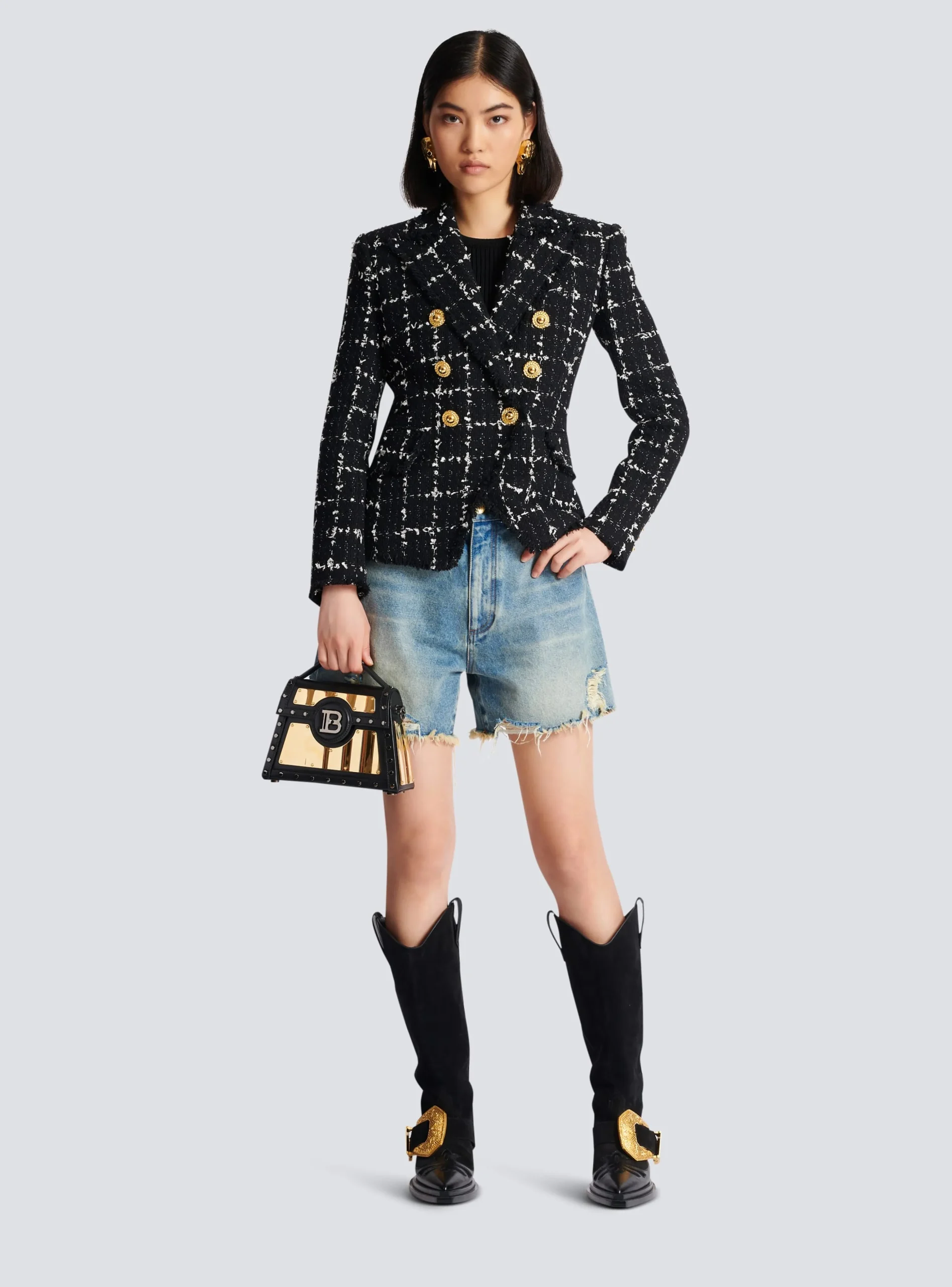 Women Balmain Check Tweed 6-button Jacket