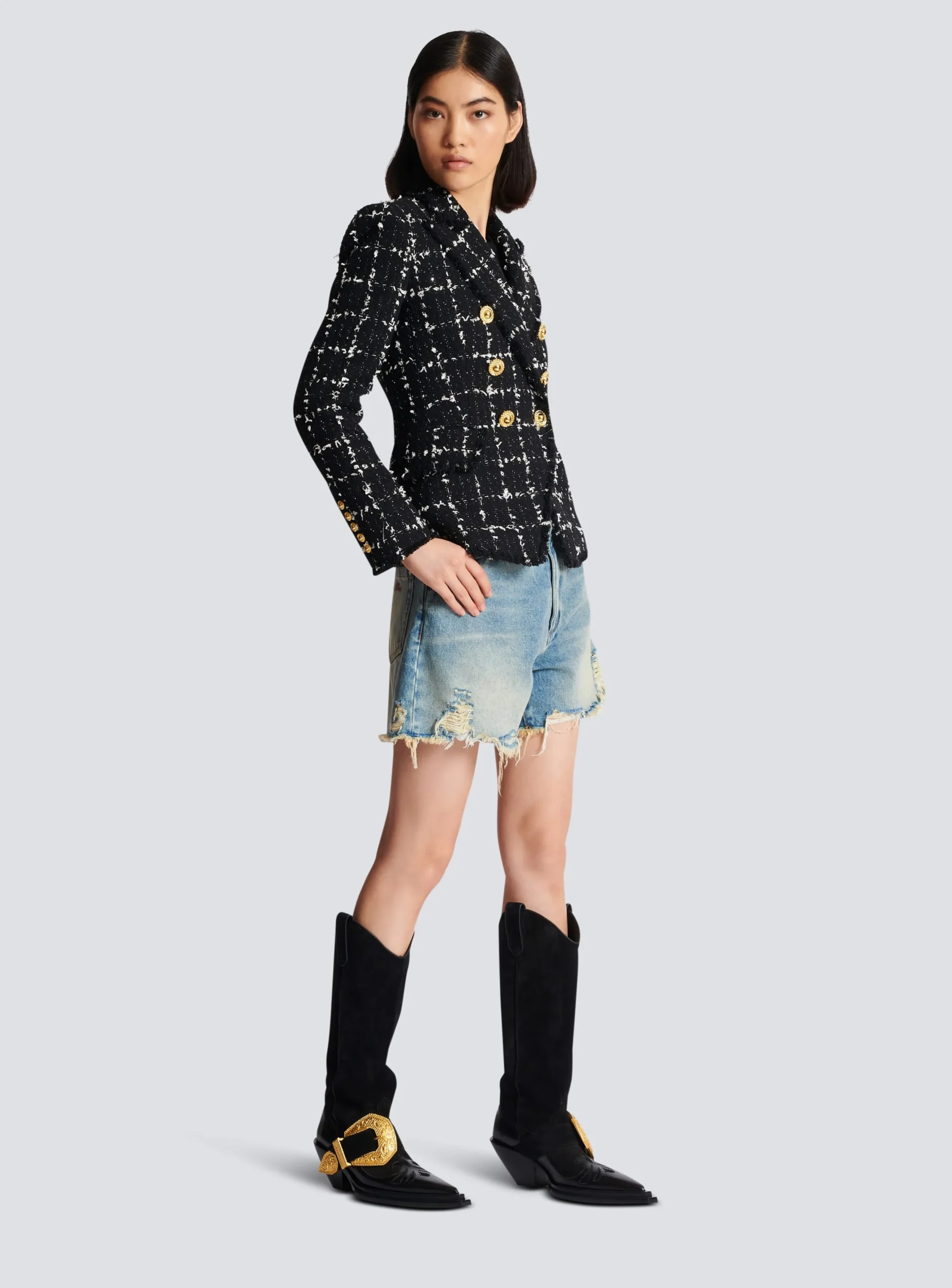 Women Balmain Check Tweed 6-button Jacket