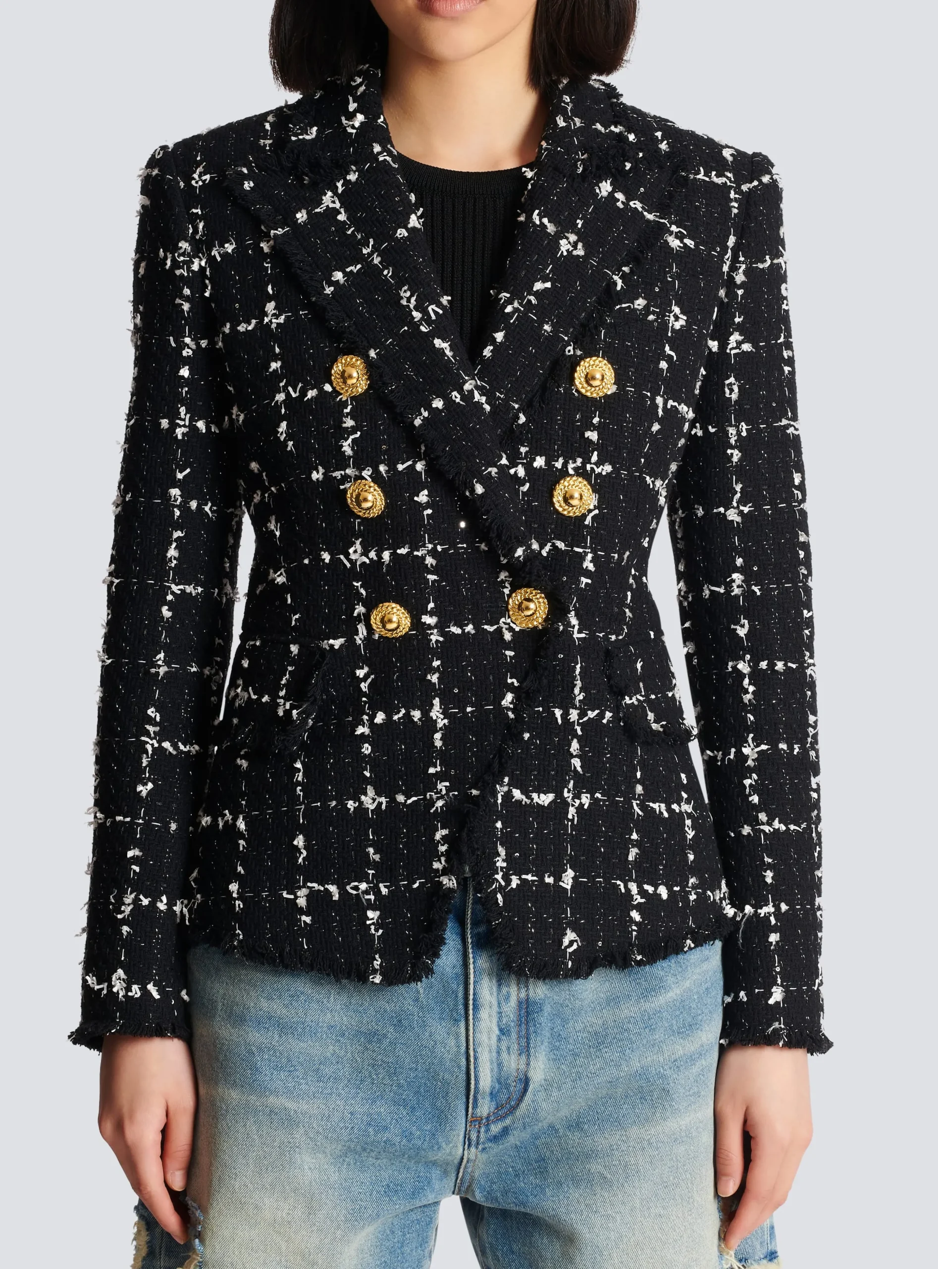 Women Balmain Check Tweed 6-button Jacket