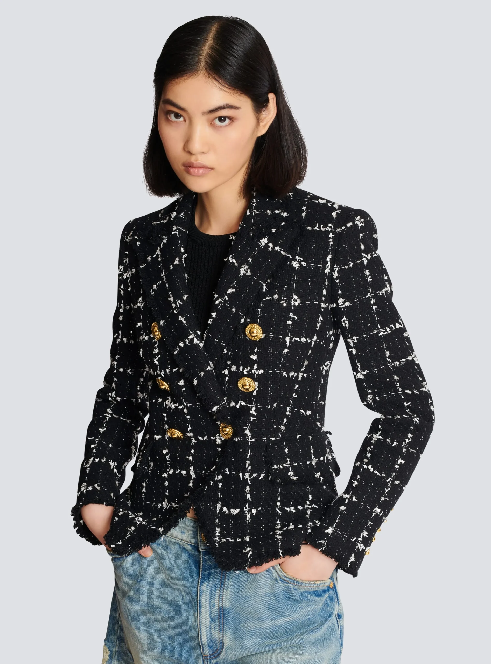 Women Balmain Check Tweed 6-button Jacket