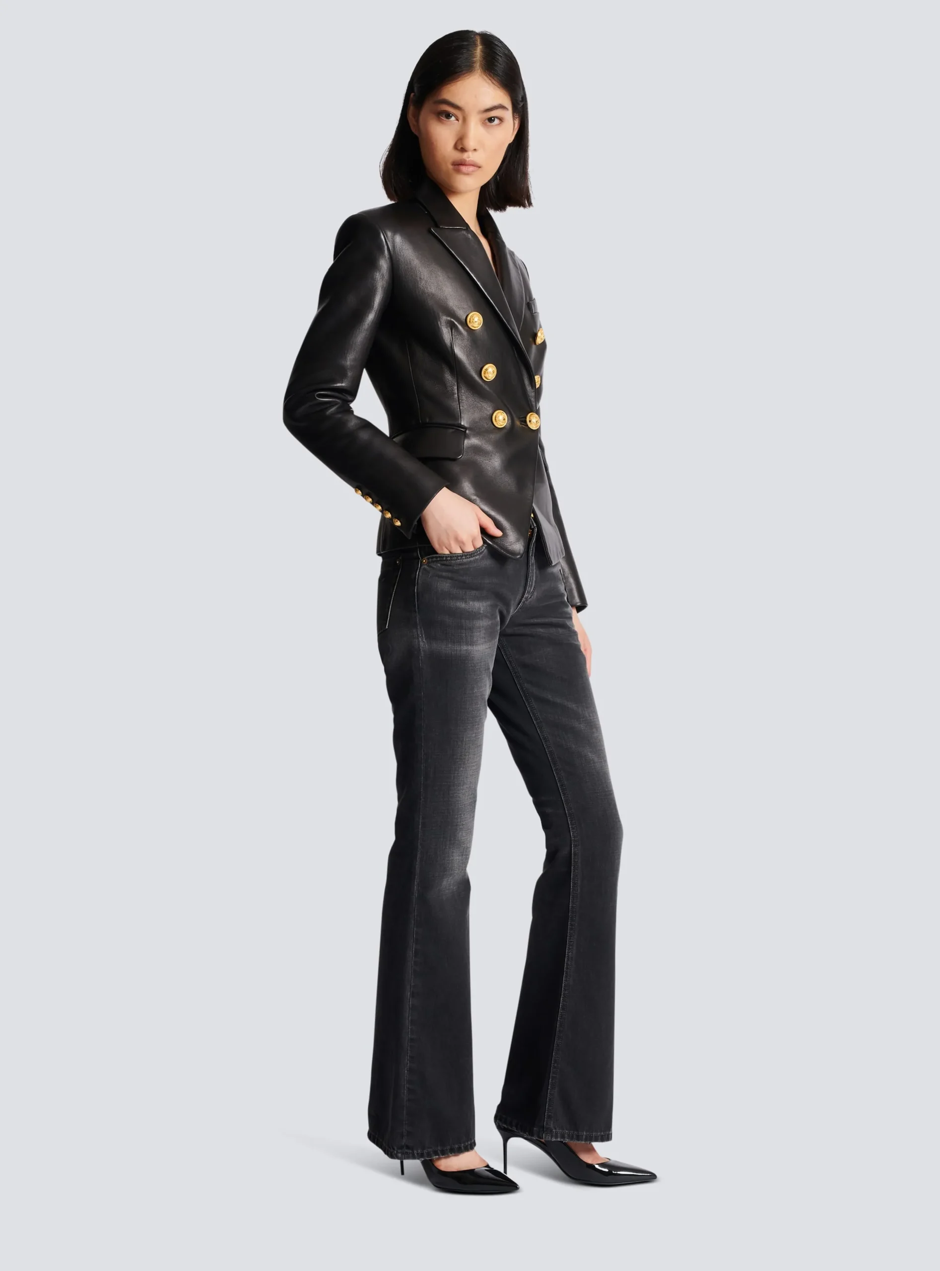 Women Balmain Classic 6-button Leather Jacket