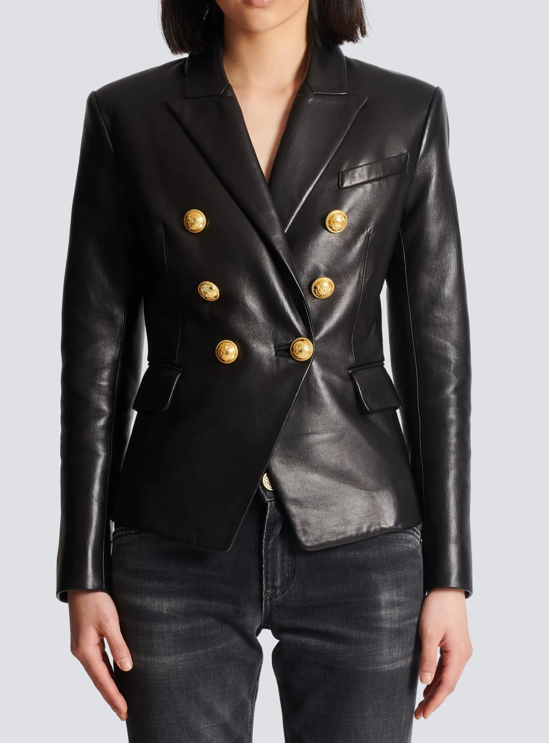 Women Balmain Classic 6-button Leather Jacket