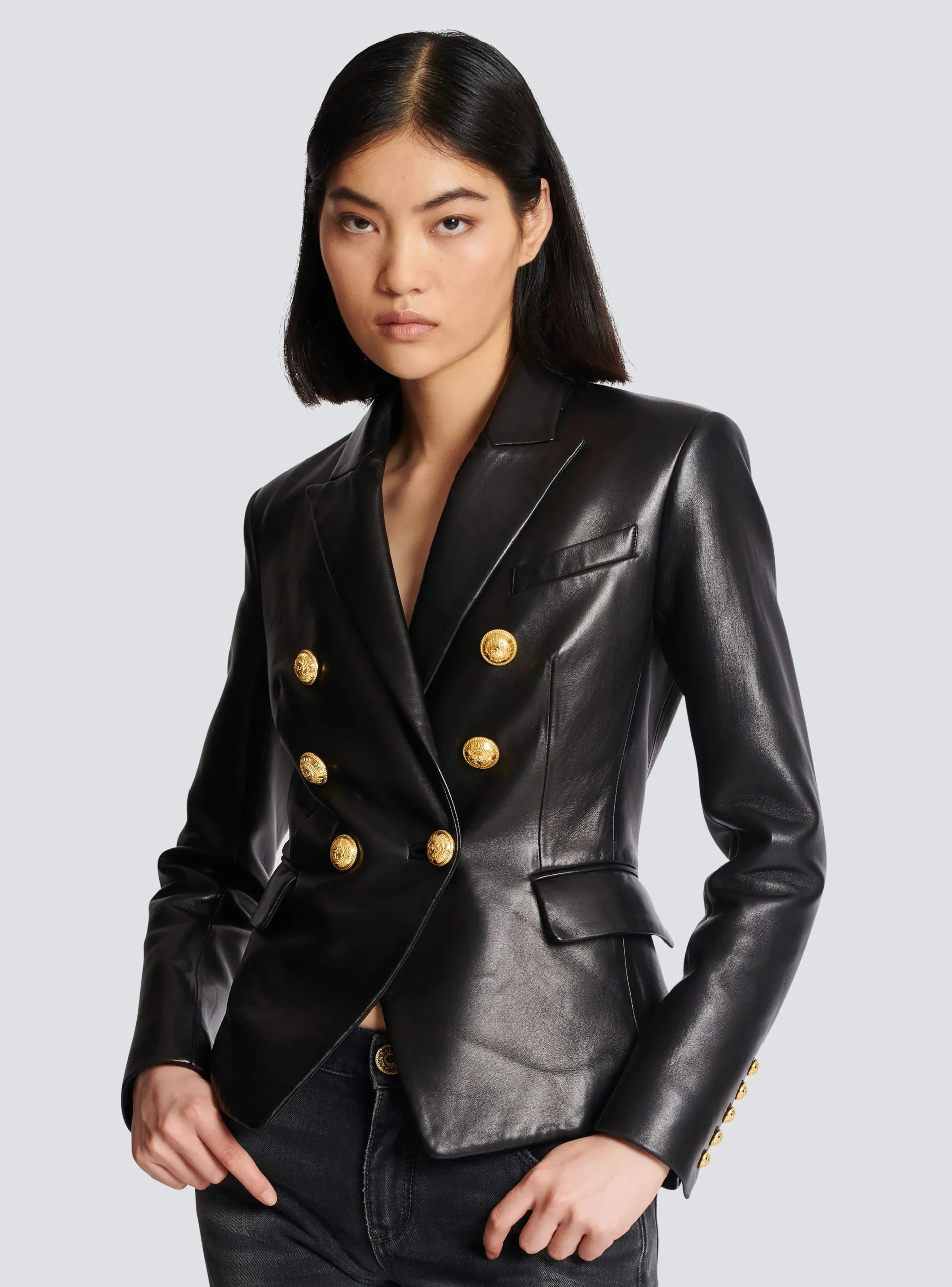 Women Balmain Classic 6-button Leather Jacket