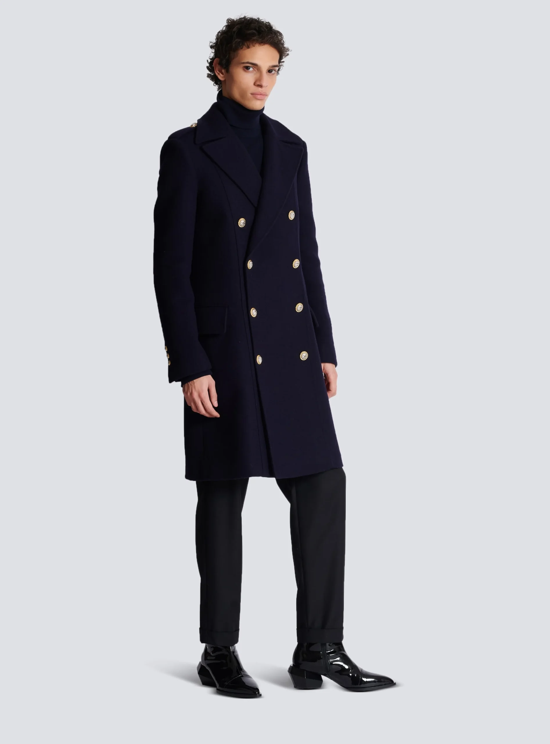 Balmain Coat In Felted Double-faced Wool